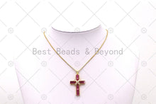 Load image into Gallery viewer, Colorful Big CZ Micro Pave Cross Shape Pendant, 18K Gold Filled Cross Charm, Necklace Bracelet Charm Pendant,Sku#JL61