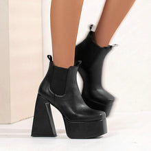 Load image into Gallery viewer, Women's Patent Leather Square Toe Chunky Heel Boots – Black | Sarah Express