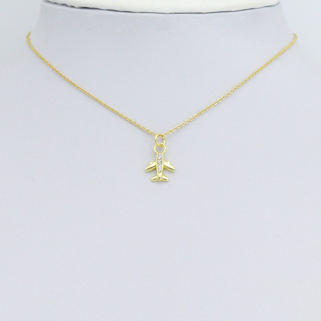Cute Clear CZ Gold Silver Airplane Charm Pendant,Sku#A488