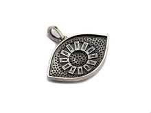 Load image into Gallery viewer, CZ Micro Pave Evil Eye Pendant, Antique Silver Tone, Clear Cubic Zirconia Big Pave Evil Eye Charm Pendant, 33x24sku#F981