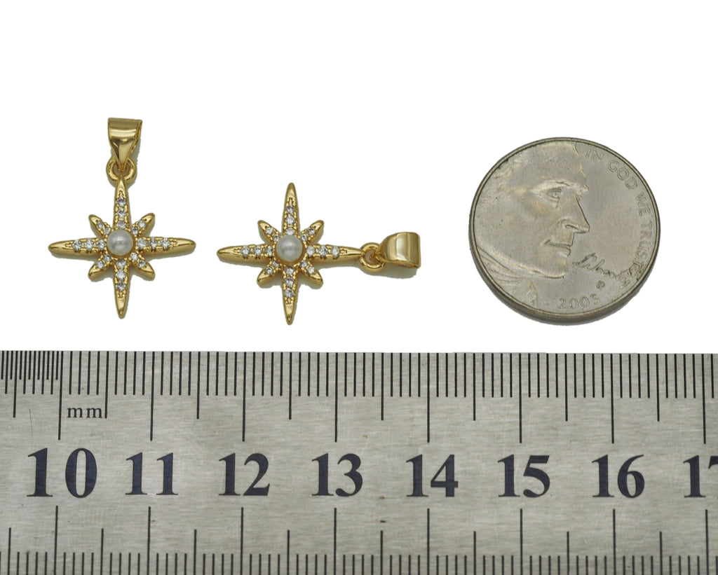 CZ Pearl North Star Charm, Sku#LD283c
