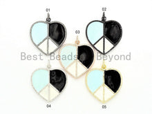 Load image into Gallery viewer, 40mm Large Enamel Colorful Peace Heart Shape Pendant,CZ Micro Pave Oil Drop pendant, Enamel pendant, Black/White Enamel, sku#F580
