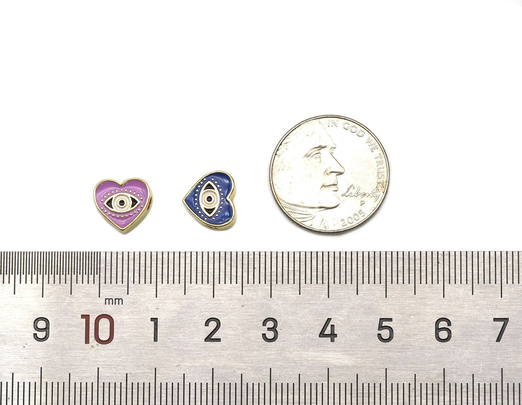 Enamel Heart with Evil Eye Spacer Beads, Two Sided Beads, Sku#G430
