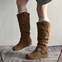 Load image into Gallery viewer, Women's Vintage Denim Lace-Up Long Boots – Mid Heel Round Toe All-Season Boots