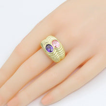 Load image into Gallery viewer, Double Line Two color Oval Stone Statement Adjustable Ring, Sku#A493