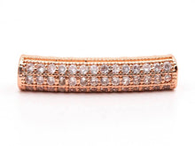 Load image into Gallery viewer, CZ Micro Pave 26x6mm Half Full Pave Tube for Bracelet/Necklace, Cubic Zirconia Separator Tube in Silver Black, Tube Beads, sku#C59