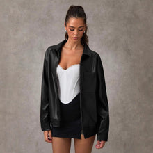 Load image into Gallery viewer, High-end Sophisticated Leather Jacket With A Lapel Collar And Zipper-front Cardigan Top