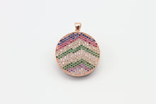 Load image into Gallery viewer, CZ Micro Pave Mixed Color Zigzag Round Disc Pendant, Cubic Zirconia Necklace Pendant, 25x31mm, sku#F3