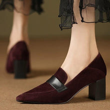 Load image into Gallery viewer, Women's Pointed-Toe Chunky Heel Loafers | Suede Slip-On Work Heels