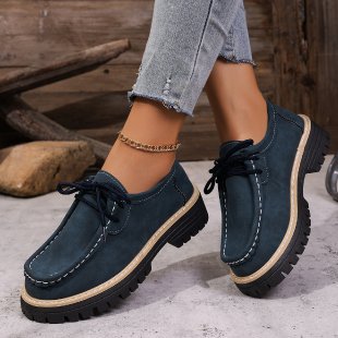 Women's Lace-Up British Striped Loafers | Cow Suede Leather Shoes
