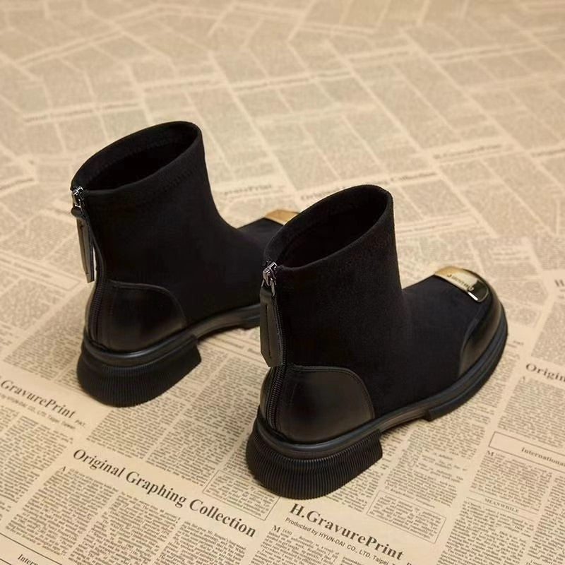 Women's Chunky Heel Martin Boots – Height Increasing Back Zipper Ankle Boots