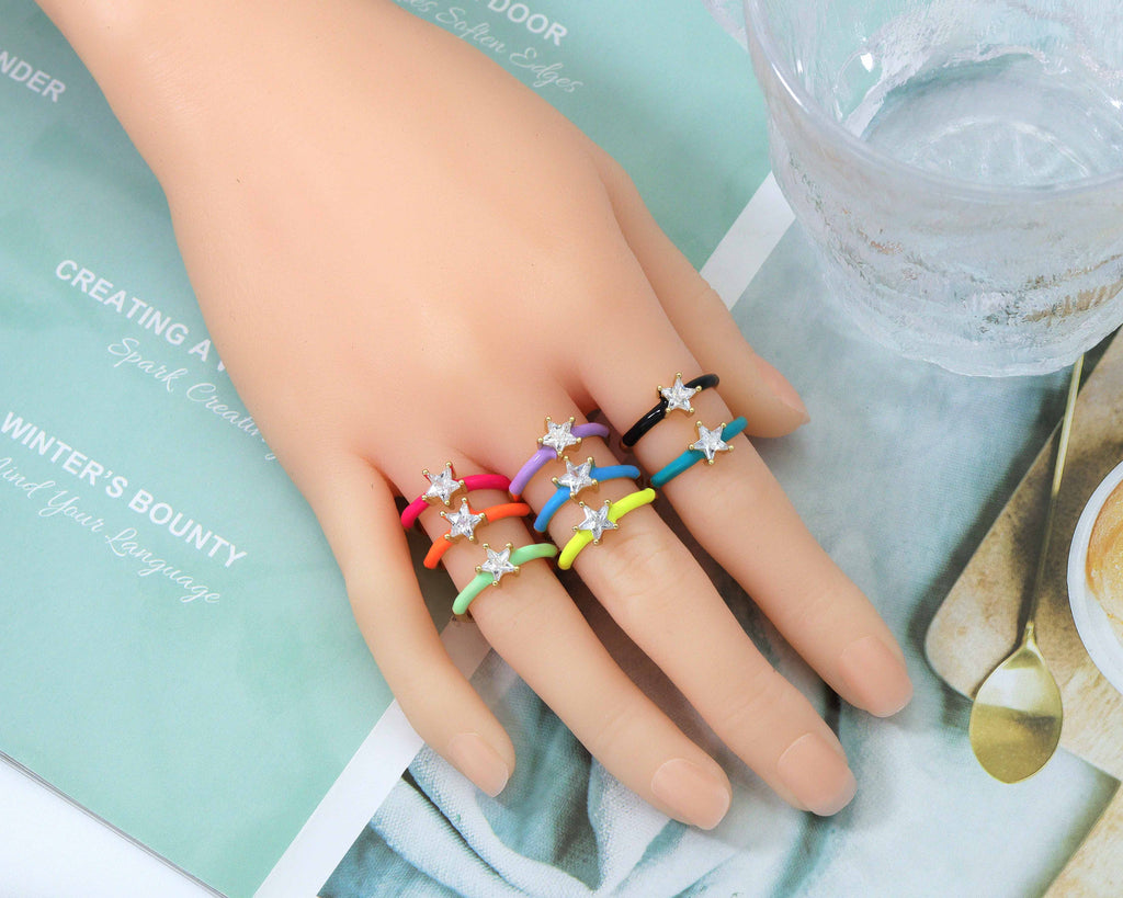 CZ Enamel Star Adjustable Ring, Sku#X296