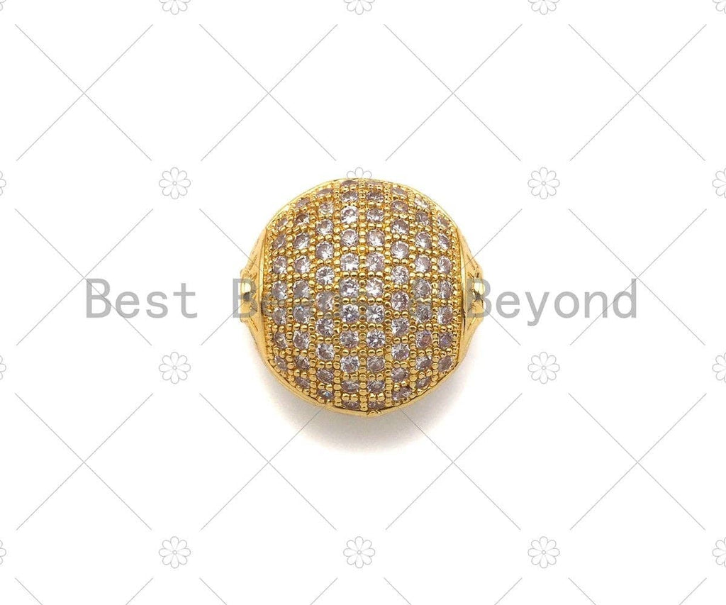 CZ Micro Pave Flat Oval Spacer Beads with Clear CZ for Bracelet/Necklace, Cubic Zirconia Spacer Beads, 15x14mm, Sku#C114