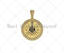 Load image into Gallery viewer, CZ Micro Pave G Word On Round Medallion Pendant,Black Enamel Gold/Silver Charm, Necklace Bracelet Charm Pendant, 35x38mm, Sku#L552