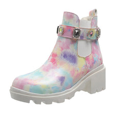Load image into Gallery viewer, Women's Rhinestone Chunky Heel Ankle Boots - Mid Heel Fashion Boots