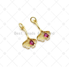 Load image into Gallery viewer, Fuchsia CZ Micro Pave Leaf Shape Pendant, 18K Gold Filled Ginkgo Leaf Charm, Necklace Bracelet Charm Pendant,Sku#LK511