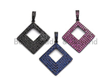 Load image into Gallery viewer, Colored CZ Micro Pave Hollow out Square Shape Pendant, Black/Cobalt/Fuchsia Color Square Frame Shape Pendant Charm, 30x40mm, sku#X57