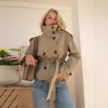 Load image into Gallery viewer, Womens Buttoned Waist-Cinching Lace-Up Trench Coat