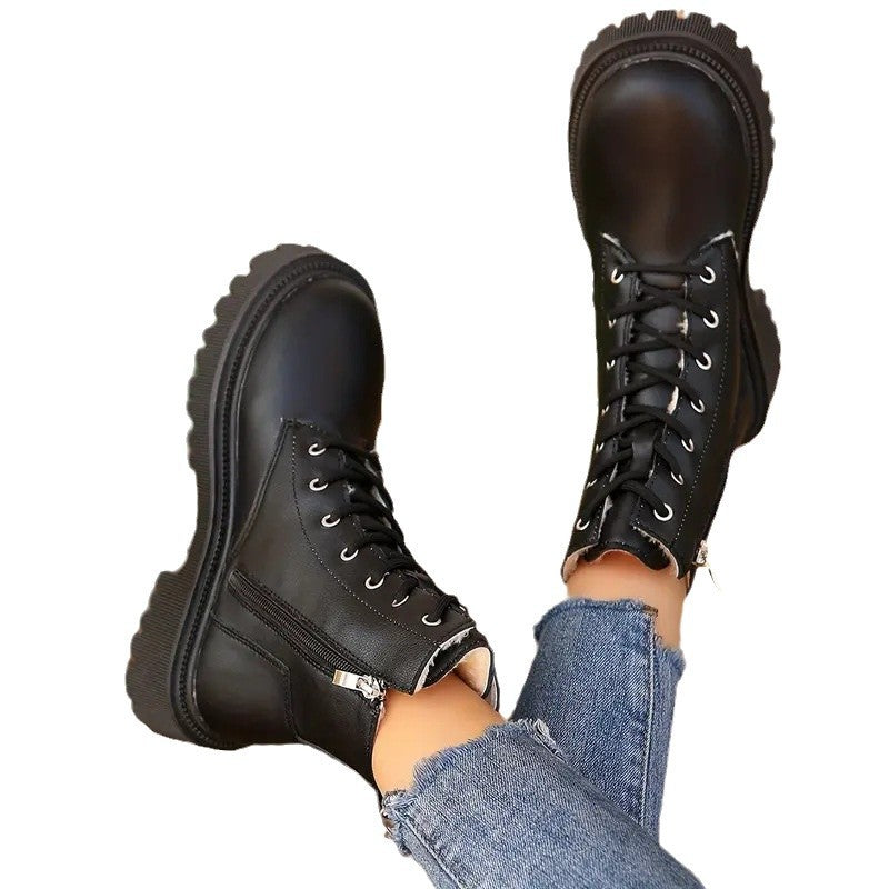 Women's Motorcycle Ankle Boots - Chunky Heel Side Zipper Boots