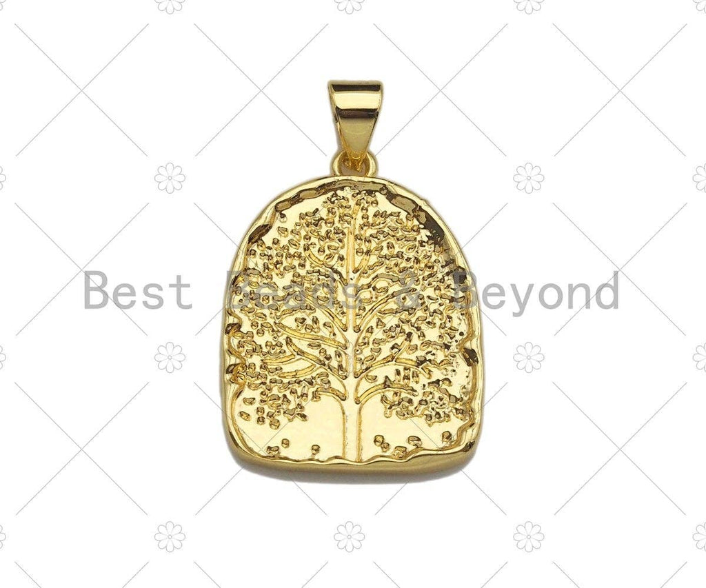 Dainty Gold Silver Life Tree Charms, Dainty Medallion Charms, Gold Silver Pendant, Medallion Necklace Charms, 17x23mm, Sku#L333