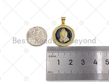Load image into Gallery viewer, CZ Micro Pave Enamel Prayer Hand Pendant, 3D Embossment Hands Charm, Coin Jewelry, 19mm,sku#LK03