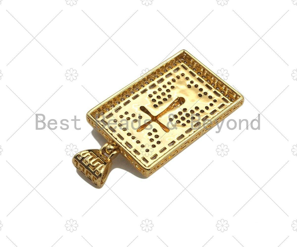 CZ Micro Pave Virgin Mary Cross Anchor On Rectangle Charm/Pendant,Rectangle Pave Pendant, 24x47mm,Sku#LD20
