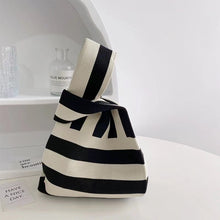 Load image into Gallery viewer, Women's Knit Tote Bag - Urban Minimalist Striped Handbag with Multiple Pockets