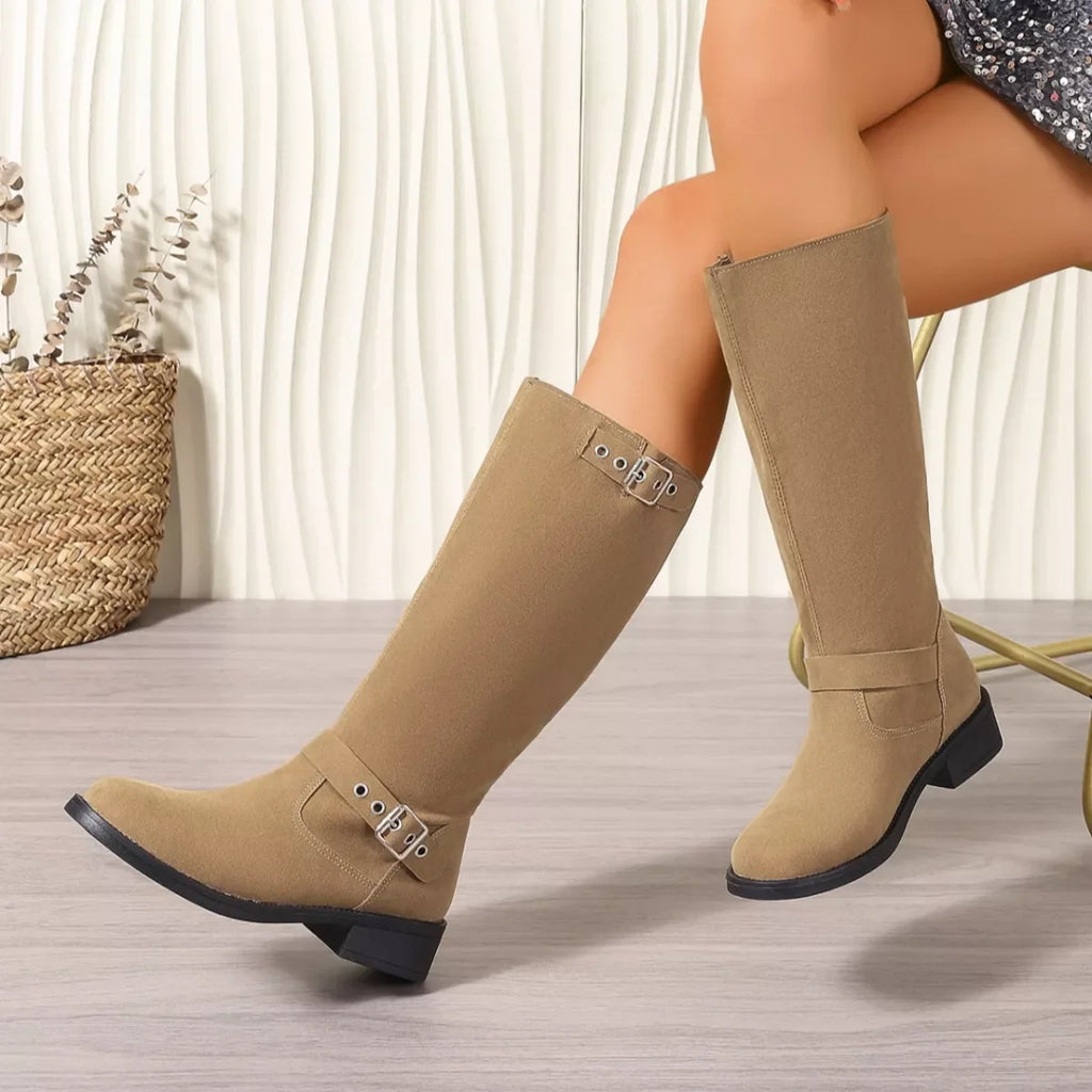 Women's Round Toe Block Heel Ankle Boots | Mid Heel Suede Zipper Boots