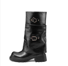 Load image into Gallery viewer, Women's Retro Multi-Layer Buckle Boots – Suede High-Top Boots with Stacked Buckle Detail
