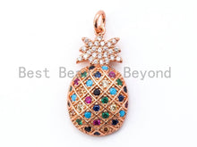 Load image into Gallery viewer, CZ Micro Pave Mixed Color Pineapple Pendant, Colored CZ Pave in Gold/Silver/Rose Gold/Black Finish Charm, 24x13mm, SKU#F177