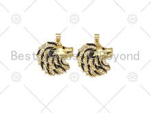 Load image into Gallery viewer, CZ Micro Pave with Black Enamel Lion Head Shape Pendant,18K Gold Filled Lion Head Charm, Necklace Bracelet Charm Pendant,26x27mm,Sku#LK406