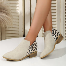 Load image into Gallery viewer, Women's Leopard Print Chunky Heel Boots | Pointed Toe Back Zipper Suede
