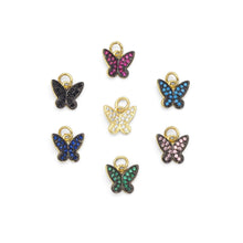 Load image into Gallery viewer, Colorful CZ Gold Butterfly Charm, Sku#LD418