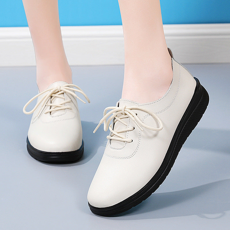 Women's Lace-Up Soft Sole Commuter Flats - Round Toe PU Leather Professional Shoes