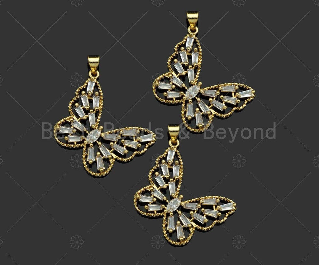 Gold Filled Baguette CZ Micro Pave Butterfly Shape Pendant, 18K Gold Filled Butterfly Charm, Necklace Bracelet Pendant,29x25mm,Sku#LD96C