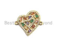 Load image into Gallery viewer, Colorful Baguette CZ Micro Pave Heart Shape Connector/Link, Cz Pave Bracelet Necklace Connector in Gold Finish,21x23mm,sku#M242