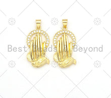 Load image into Gallery viewer, CZ Micro Pave Hand With Round Ring Shape Pendant/Charm,18K Gold Filled Hand Charm, Necklace Bracelet Charm Pendant,15x28mm,Sku#LK376