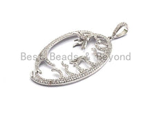 Load image into Gallery viewer, CZ Micro Pave Focal Hollow out Flower Leaf Pendant/Charm,Cubic Zirconia Paved Charm, Necklace Bracelet Charm Pendant, 33x51mm,sku#F855