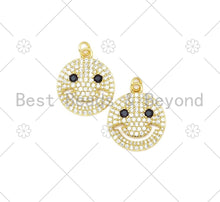 Load image into Gallery viewer, CZ Micro Pave Cute Smiley Face with Black CZ Eye Pendant,18K Gold Filled Smiley Face Charm, Necklace Bracelet Pendant, 20x24mm,Sku#L602