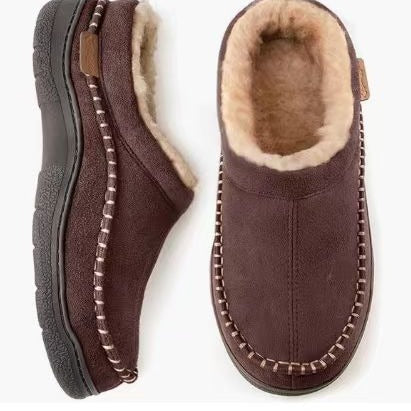 Men's Non-Slip Warm Fleece-Lined Suede Home Slippers | Indoor House Shoes
