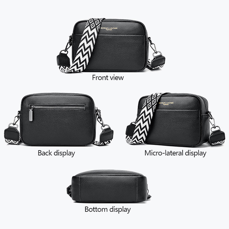 Rhombus Embroidered Crossbody Bag - Genuine Leather Small Square Shoulder Bag