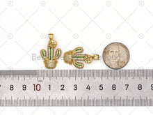 Load image into Gallery viewer, CZ Micro Pave Cactus Shape with Big CZ Flower Pendant,18K Gold Filled Cactus Charm, Necklace Bracelet Charm Pendant,17x23mm,Sku#LK465