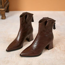 Load image into Gallery viewer, Women's Retro Chunky Heel Ankle Boots – Pointed Toe Side Zipper | Microfiber Leather | All-Season
