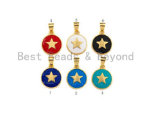 Load image into Gallery viewer, Gold Five Point Star On Colorful Enamel Round Coin Pendant, 18K Gold Filled Enamel Charm, Necklace Bracelet Pendant Charm,13x16mm,Sku#F1039