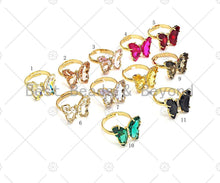 Load image into Gallery viewer, Colorful Glass Butterfly Shape Adjustable Ring, Sku#LD87
