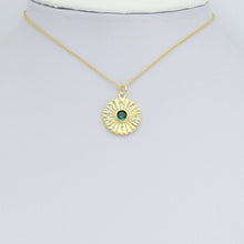 Load image into Gallery viewer, CZ Gold Radical Coin with Emerald Green Center Charm Pendant, Sku#LK1174
