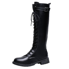 Load image into Gallery viewer, Women's Lace-Up High Boots - Mid Heel Combat Boots with Buckles &amp; Straps
