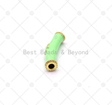 Load image into Gallery viewer, Enamel Colorful Long BarTube with Gold Evil Eye Shape Spacer, 18K Gold Filled CZ Large Hole Tube, Necklace Bracelet Pendant,Sku#LK502