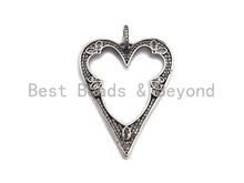 Load image into Gallery viewer, CZ Micro Pave Heart Hollow Out Pendant, Antique Silver Tone, Clear Cubic Zirconia Big Pave Heart Charm Pendant,35x46mm,sku#F1000C