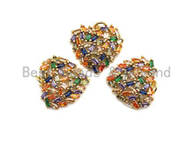 Load image into Gallery viewer, Colorful Baguette CZ Micro Pave Cluster Heart Shape Pendant, Cz Pave Bracelet Necklace Pendant in Gold Finish,21x19mm, sku#F908